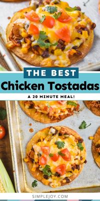 Easy Chicken Tostadas are perfect for a busy weeknight. This chicken tostada recipe is done in about 20 minutes!