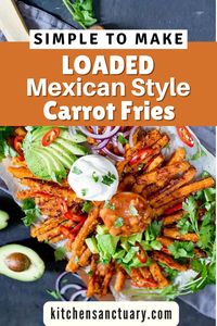 These Simple to Make Loaded Mexican Style Carrot Fries will satisfy your cravings. They're coated in crispy Parmesan, baked to perfection, then topped with creamy sour cream, zesty salsa, ripe avocado, and a kick of chili. Perfect for a quick snack or a fun appetizer, enjoy the burst of flavors in every bite!