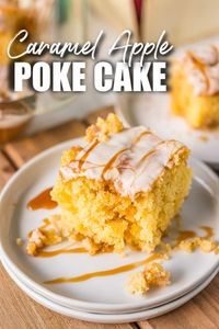 This Caramel Apple Poke Cake is full of apples, cinnamon, and caramel making it the perfect fall dessert. It's so easy to make, it will be your new favorite cake! | www.persnicketyplates.com