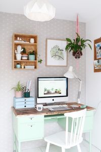 Love this mint desk   #deskwithstorage #desktable #deskdecor #desk