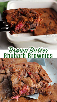 How do you make homemade brownies even more special? Make them with brown butter and rhubarb. They are fudgy and loaded with chocolate but the bits of rhubarb add something spectacular. Make some to see for yourself.