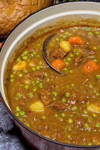 This Hearty Beef Stew requires a bit of prep work, but it is SO worth it.  The finished stew has a creamy gravy that coats fork-tender bites of beef and vegetables and the flavor is amazing!  It is so satisfying and comforting.