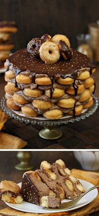 Doughnut Cake with Mocha Whipped Cream-- it's doughnuts and coffee like you've never had them before! | From SugarHero.com