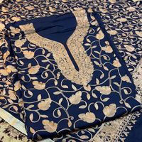 Dark Blue Dress with Golden Embroidery Dress Material