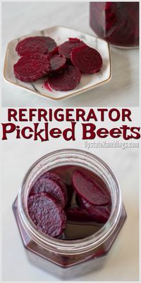 This homemade pickled beet recipe is ready to eat in hours and is a delicious way to add a sweet taste of summer to your salads. These quick refrigerator pickled beets will brighten up summer dishes! #pickles #beets #pickledbeets #refrigeratorpickles #quickpickles via @upstramblings