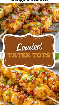 Easy Loaded Tater Tot Skewers: A quick recipe that’s perfect for the Super Bowl, featuring tater tots loaded with all your favorite fixings.