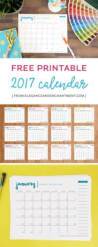 Download this free printable 2017 calendar, and stay organized all year long! The size is conveniently set at 8.5 x 11 so there is no trimming required. Just print and enjoy. Design from Elegance and Enchantment.