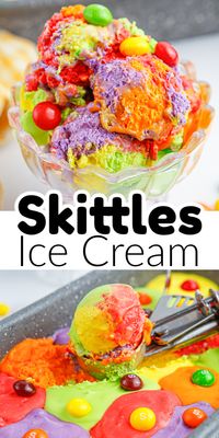 This easy recipe for no churn Skittles ice cream will be one the whole family will love. Delicious, colorful, and fun, this no churn ice cream would be great for a party.