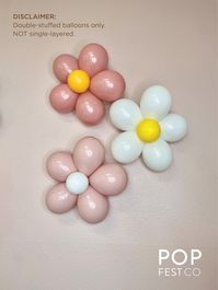 "Create your own 🌼daisy balloons🌼 with PopFestCo's signature custom colors! All our balloons are highly durable, high quality, are bio-degradable. Each kit comes with everything you need to create the cutest balloon daisy just like a pro! 🥰 We provide you with instructions and a video to help you execute this masterpiece! This kit will be DOUBLE-STUFFED balloons and are NOT single-layered. Description: White Daisy Kit contains: 18 count -- 5\" double-stuffed balloons to create 3 opaque daisie