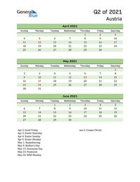 Free quarterly calendar for Austria with holidays. Holiday calendars in PDF, Word, and Excel are printable and easy to customize.