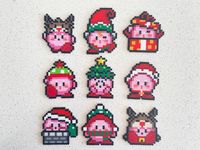 Christmas Kirby-Pixel Perler Beads Art, Can be Fridge Magnet, Keychain, Phone Charm and Badge! --Size-- Each product (Plain) measures roughly 2 3/8 inches tall by 2 1/8 inches wide. Each product (Plain) measures roughly 6 cm tall by 5.5 cm wide. --Multiple finishes--  Plain: just keep it simple Magnet: a black magnet Keychain: a simple iron ring Phone charm: a black mobile phone strap Badge: a small white safety Pin-Brooch --Customized-- Don't hesitate to contact me on Etsy or by email at csycla