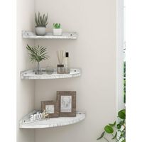 Afuly Floating Corner Shelves for Wall, Rustic White Solid Wood Wall Mounted Set of 3, Display Hanging Decor Storage Corner Shelf for Living Room Bedroom Bathroom Kitchen Size: 9.84"D x 9.84"W x 1.18"H.  Color: Off-White.