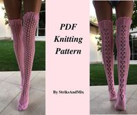 Knitting Pattern For Pink Lace Thigh High Socks With Hearts | Etsy