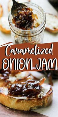 This savory sweet caramelized onion jam is a great way to preserve onions from the garden. The word "jam" might make you think "toast" but one taste will broaden your scope. Use this onion jam as a condiment to spice up meat dishes or slather it on a grilled cheese sandwich for a divine meal. #preserving #recipe #appetizer