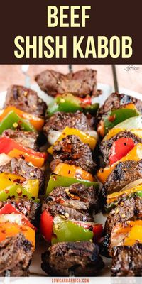 Shish kebab (shish kabob) is a delicious Mediterranean summer recipe, made with healthy veggies, top sirloin steak, and a delicious marinade for that umami flavor. They can be made with lamb or beef and are perfect for bbq, potlucks, cookouts, and hangouts. | beef kabobs | on the grill | shish kabob | low carb | keto | gluten-free | dairy-free | lowcarbafrica.com