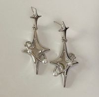 These will be the most beautiful star earrings. Elegant and unique. Perfect for birthday, wedding, show, or party. You will stand out with the sparks on the earrings. Rhodium plated vermeil. Sterling silver posts. Stones are CZs. Resin pearls. Dimensions: 5cm x 2cm