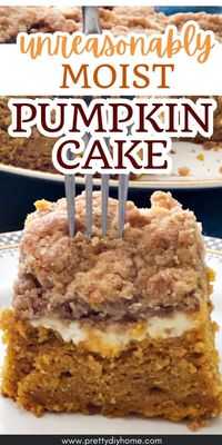 Better than pumpkin pie! This delicious Pumpkin cake has a layer of sweet cream cheese and is topped with a pumpkin spice streusel!