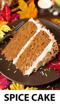 Spice Cake - This is one of my all time favorite fall cakes! It's perfectly moist and brimming with lots of those sweet autumn spices. It has a tender crumb and so much flavor in every bite. No one can resist a slice! #spicecake #cake #fall #recipe #creamcheesefrosting