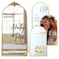 PRICES MAY VARY. Elegant Personalization: Make your wedding truly unique with our Personalized DIY Wedding Mirror Welcome Sign Decal. Customize with the bride and groom's names for a personal touch that will impress your guests and enhance your decor. High-Quality Vinyl: Crafted from premium vinyl, our custom decals feature elegant lettering that adheres smoothly to mirrors, walls, and other surfaces. Available in gold, silver, and bronze, these stickers add a luxurious touch to any event. Easy