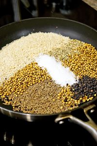 Dukkah Egyptian Spice Mix is a warm and spicy concoction used for dipping or topping. It can be sprinkled over soups and salads, too. Be creative. Primarily made of toasted nuts and spice seeds then ground.