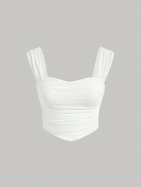 White Casual Collar  Knitted Fabric Plain Wide Strap Embellished Slight Stretch  Women Clothing