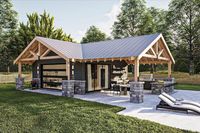 Plan 623206DJ: Rugged And Rustic Craftsman Style Pool House Plan With Fireplace And Snack Bar