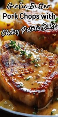 Garlic Butter Pork Chops with Cheesy Potato Bake