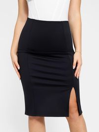 Designed to shape your curves and enhance your natural silhouette, the Popilush Workwear Built-In Shapewear Split Midi Skirt provides a sleek look. It can be matched with daily clothing such as blazers, cardigans, and jackets.

• Built-in body shaping mesh effectively shapes the waistline and flattens the tummy.
• Mesh design on the legs smoothes and enhances curves.
• The built-in shapewear openings are laser cut to reduce traces of lines.
