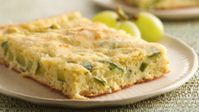 Enjoy this light casserole recipe that’s baked using zucchini, fat-free baking mix and egg product.