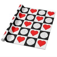 Volleyball and Hearts Black & White Checkered Wrapping Paper #volleyball #volleyballparty #volleyballbanquet #wrappingpaper #volleyballseniors