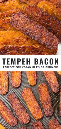 My favorite vegetarian bacon - Tempeh Bacon! Protein packed, ultra flavorful and easy to make. This vegan bacon is perfect for BLT sandwiches or brunch!