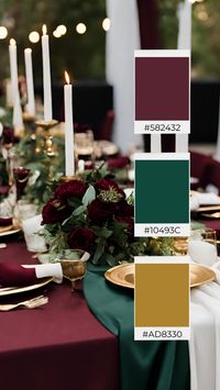 If you are looking for ideas to help you create your wedding color palette, then check out these beautiful burgundy and hunter green wedding color ideas to help inspire you! This wedding color palette consists of burgundy and hunter green as the main colors paired with gold and white to make a color palette that looks absolutely stunning! | Wedding color schemes | Wedding color palettes | Wedding theme | Wedding theme ideas | Wedding colors | Wedding color inspiration | Wedding color ideas | Wedding themes | Wedding colors unique | Fall wedding color ideas | Winter wedding color ideas | Spring wedding color ideas | Summer wedding color ideas |