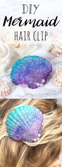 Mermaid shell hair clip craft, beautiful mermaid craft idea. Ombre painted sea shells. Scallop shell crafts, perfect for fancy dress, festivals and more! Make your own mermaid accessories, jewellery, necklaces etc using this technique!