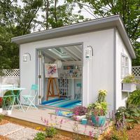 Style your She Shed as an art studio. With the French doors and skylights, you'll have plenty of opportunity to become inspired by your…