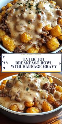 Start your day with the ultimate comfort food—Tater Tot Breakfast Bowl with Sausage Gravy! Crispy golden tater tots are layered with savory sausage gravy, fluffy scrambled eggs, and gooey melted cheese. Top it off with fresh green onions for a burst of flavor. This hearty breakfast bowl is perfect for satisfying your morning cravings or fueling a busy day ahead.