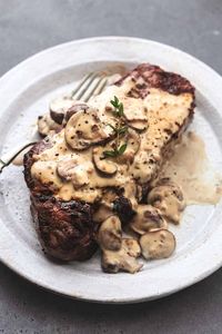 15-Minute Mushroom Sauce for Steak - tender mushrooms in a rich and creamy garlic sauce come together as a perfect topping for juicy steaks!