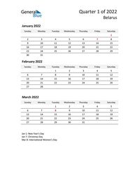 Free quarterly calendar for Belarus with holidays. Holiday calendars in PDF, Word, and Excel are printable and easy to customize.