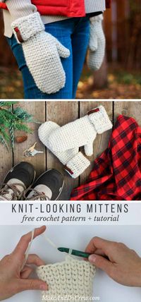 Looks so much like knitting! This free crochet mitten pattern uses the waistcoat stitch (aka the center single crochet stitch) to create a classic knit look. And the Lion Brand Fishermen's Wool makes them naturally water resistant! Get the free Morning Mittens pattern from Make & Do Crew.