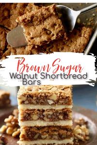 These Brown Sugar Walnut Bars have a buttery shortbread crust followed with a brown sugar walnut topping. They are the perfect decadent treat! #walnuts #bars