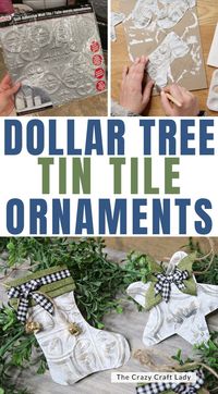 These Tin Tile Ornaments will add a touch of rustic charm to your Christmas Tree. Transform Dollar Tree faux tin wall tiles into beautiful ornaments in classic holiday shapes.