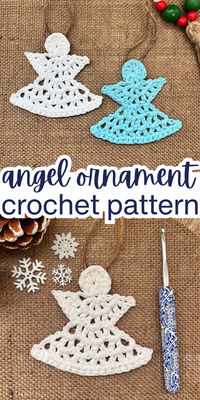 This easy-to-follow pattern uses basic stitches like chains, single and double crochet to create a beautiful angel ornament. Perfect for established beginners and quick to make, this pattern is customizable simply adjust the yarn weight and hook size to change the size of the angel. Ideal for making multiple ornaments for your Christmas tree or as thoughtful handmade gifts. The pattern includes a helpful video tutorial. Designed by Simply Hooked by Janet. #crochetornament #angelornament