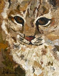 Torn paper collage paintings Althea Sassman Bobcat cat