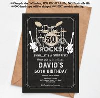 Rock Music invitation rock and roll men birthday party chalkboard music party rock music adult birthday for any age 30th 40th 50th , 1628