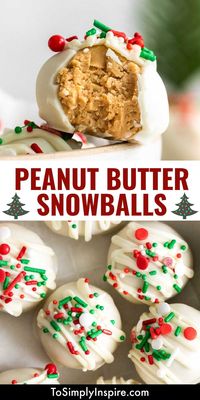 Spruce up your Christmas dessert tray with these adorable and festive Peanut Butter Snowballs! These no-bake truffles are made with creamy peanut butter and graham cracker crumbs in white candy coating and holiday sprinkles for wonderful treat this holiday season!