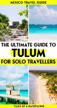 Visiting Mexico alone?  If you want to visit Tulum solo, you'll find everything you need here to plan an amazing solo travel adventure to Mexico. Far less touristy (and cheaper!) than Cancun and Playa del Carmen, Tulum has become THE place to visit on the Mexican Riviera Maya, especially for solo travellers in Mexico. Don't miss my top tips for visiting Tulum alone! Solo Travel Tips | Solo Travel | Solo Travel Women | Solo Travel Destinations #travel #traveltips