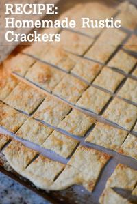 Homemade rustic crackers Break into 3 sections of dough and try shaping like strudel. Egg wash helps hold the toppings but cracker is great without it. For electric oven turn pan halfway through baking for even browning. The rolling pin method makes it more like a wheat thin, next time I will try wheat flour and maybe a butter/h2o wash.