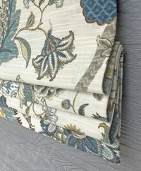 Lined French Blue, Teal, Light Ivory Faux fake Roman Shade Valance Jacobean Floral Finders Keepers Pattern II in French Blue - Etsy