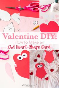 Owl Heart Shape Paper Craft - A DIY Valentine's Day card made up of heart shapes. #valentinesday #valentines #valentinesdaycard #diyvalentines #diyvalentinesdaycard #diycard