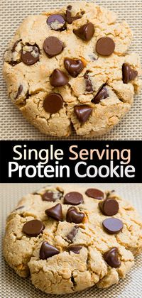 This single serving chocolate chip protein cookie recipe is packed with over 25 grams of protein per cookie! #protein #highprotein #cookies #proteincookies #vegan #chocolatechip