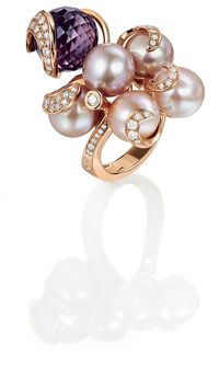 Ring in Pink Gold with Australian Pearls, Amethyst and White Diamonds